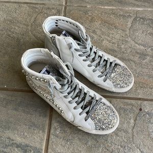 Golden Goose Slide 39 Silver Glitter Toes with Studs